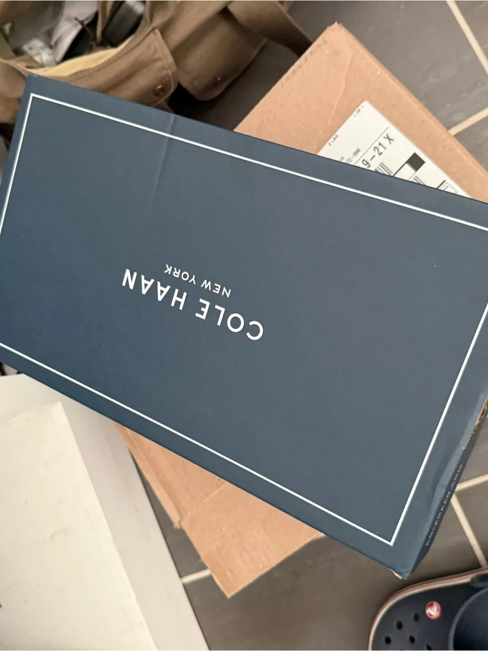 Cole Haan Navy Perforated Nubuck Sneaker with Tan Heel Accent (NIB)